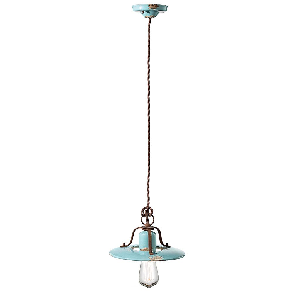 Ferroluce Country Hängeleuchte Ø 25cm in Blau, klassische Retro-Pendelleuchte für Wohnbereich.