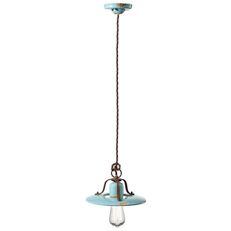 Ferroluce Country Hängeleuchte Ø 25cm in Blau, klassische Retro-Pendelleuchte für Wohnbereich.
