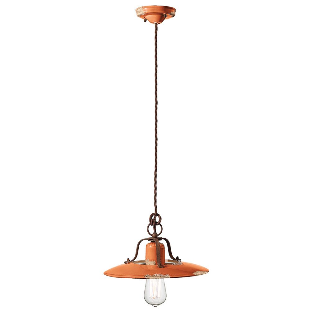 Retro-Pendelleuchte Country von Ferroluce in Orange, Ø 30cm, klassisches Design für den Wohnbereich.