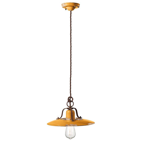 Ferroluce Country Keramik-Hängeleuchte Ø 30cm in Gelb, klassischer Retro-Stil für charmante Wohnräume.
