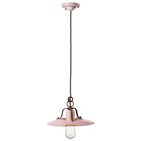 Ferroluce Country Keramik-Hängeleuchte Ø 30cm in Rosa mit klassischem Design und Vintage-Charme.