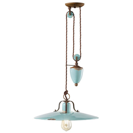 Ferroluce Country Rise and Fall Hängeleuchte Ø 40cm mit Vintage-Design und Seilzug-Funktion
