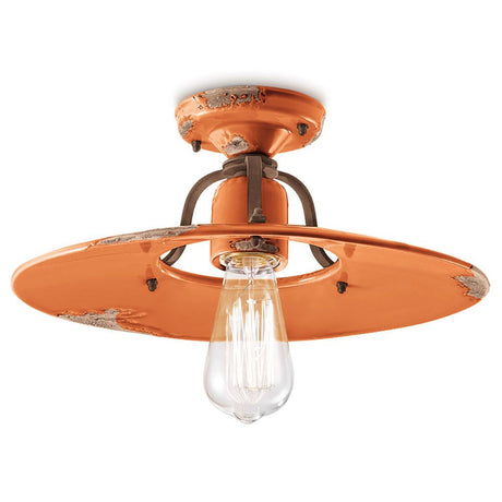Ferroluce Deckenleuchte Country Ø 40cm, rustikaler Deckenleuchte mit retro Stil und oranger Farbe, für Wohnbereiche.