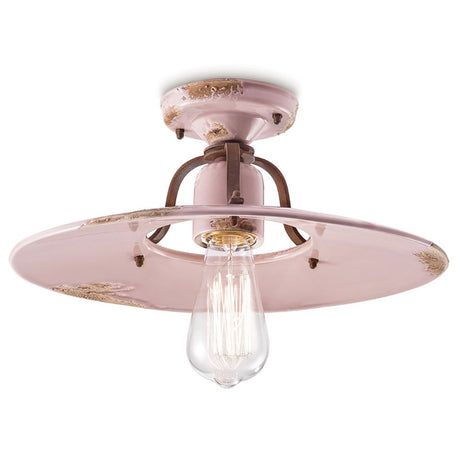 Ferroluce Deckenleuchte Country Ø 40cm in Rosa mit Retro-Design und schöner Beleuchtung für jeden Wohnraum.