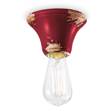 Ferroluce Deckenleuchte Vintage Ø 10cm in Rot mit einzigartigem Design und klarer Glühbirne.