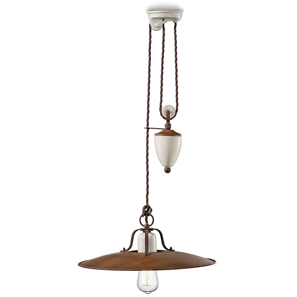 Ferroluce Grunge Rise and Fall Vintage-Hängeleuchte Ø 40cm mit Seilzug-Funktion in klassischem Design.
