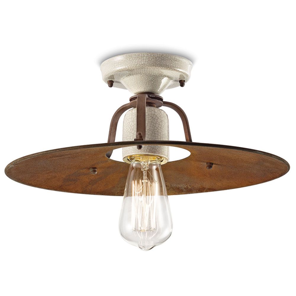 Ferroluce Grunge Vintage-Deckenleuchte Ø 40cm in rustikalem Design mit handgearbeitetem Lampenschirm.