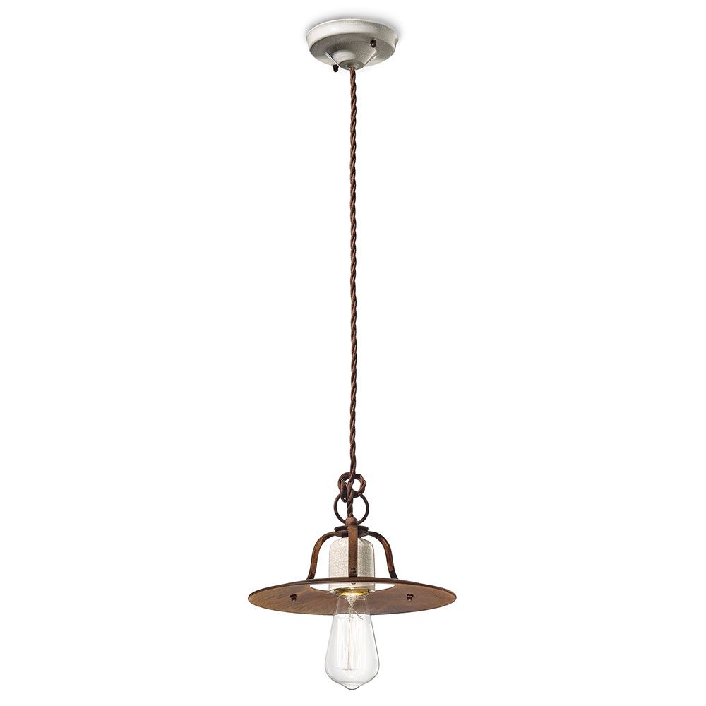Ferroluce Grunge Vintage-Hängeleuchte Ø 25cm in klassischer Form, handgearbeitet, perfektes italienisches Design.