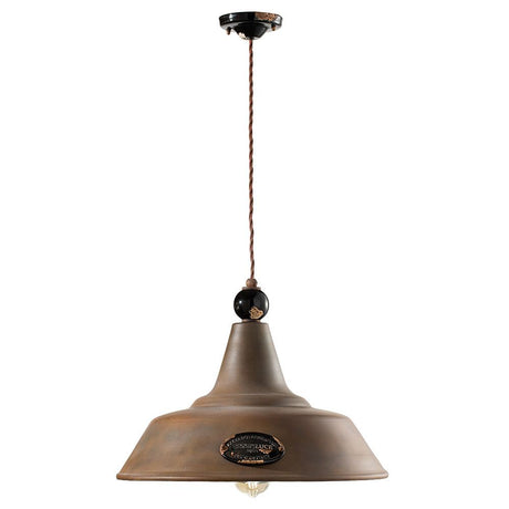Ferroluce Grunge Vintage-Hängeleuchte Ø 45cm in Bronze, handgemacht aus Keramik, ideal für Küchen und Esszimmer.