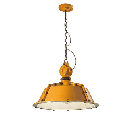 Ferroluce Hängeleuchte Industrial in orange mit Metall- und Keramikelementen, perfekt für Vintage-Design.