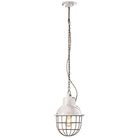 Ferroluce Hängeleuchte Industrial aus Keramik mit Metall-Gitter und eleganter Lichtstreuung.
