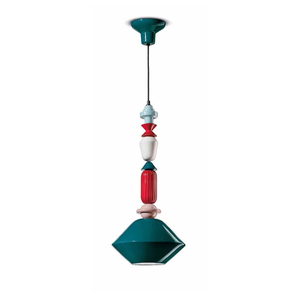 Ferroluce Hängeleuchte Lariat 70cm in buntem Design, handgefertigt aus Keramik für stilvolle Wohnräume.