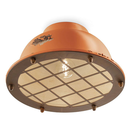 Ferroluce Industrial Deckenlampe mit massivem Metall-Gitter und handgearbeiteter Keramik.