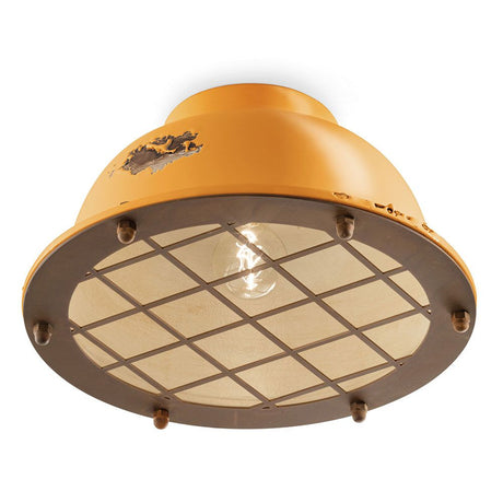 Ferroluce Industrial Deckenlampe mit massiven Metall-Gitter und handgearbeiteter Keramik für jeden Wohnbereich.
