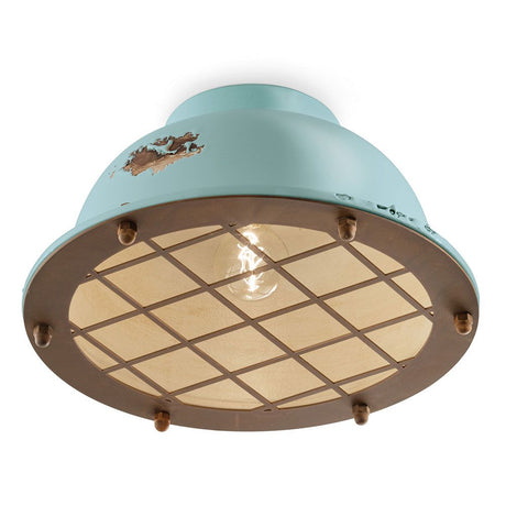 Ferroluce Industrial Deckenlampe mit massiven Metall-Gitter und handgearbeiteter Keramik.