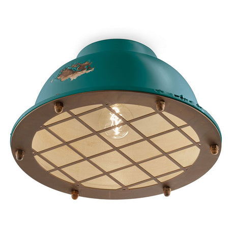 Ferroluce Industrial Deckenlampe mit massiven Metall-Gitter und handgearbeiteter Keramik, stilvolles Design