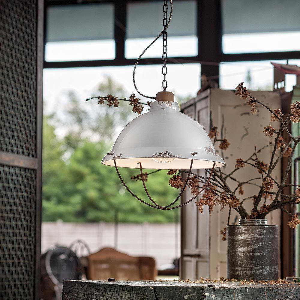 Ferroluce Industrial Hängeleuchte 40cm aus Metall und Keramik, perfekt für stilvolle Tischbeleuchtung.