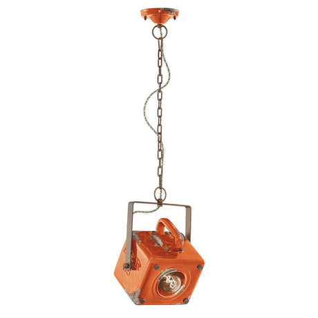 Ferroluce Industrial Keramikhängeleuchte in Orange, rustikales Design für moderne Wohnräume, flexibel ausrichtbar.