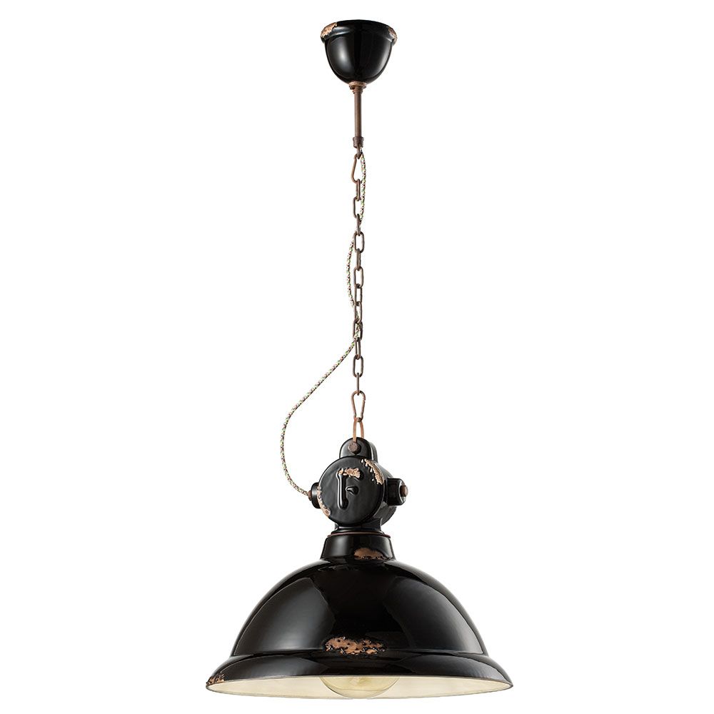 Ferroluce Industrial Keramik-Hängeleuchte in Schwarz, flexibel und handgefertigt, ideal für jeden Wohnbereich.