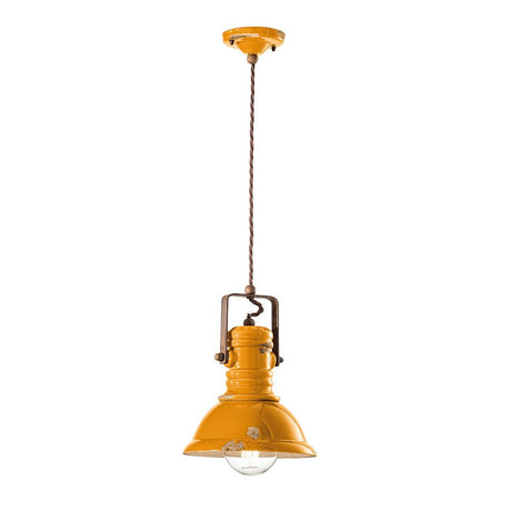 Ferroluce Industriel keramik hængelampe Ø 23cm i gul med rustikt design og håndlavet keramik.
