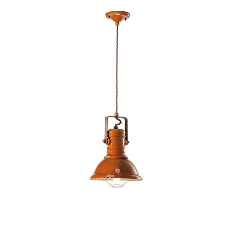 Ferroluce Industriel keramik hængelampe Ø 23cm i orange med håndlavet keramik og fleksibelt design.