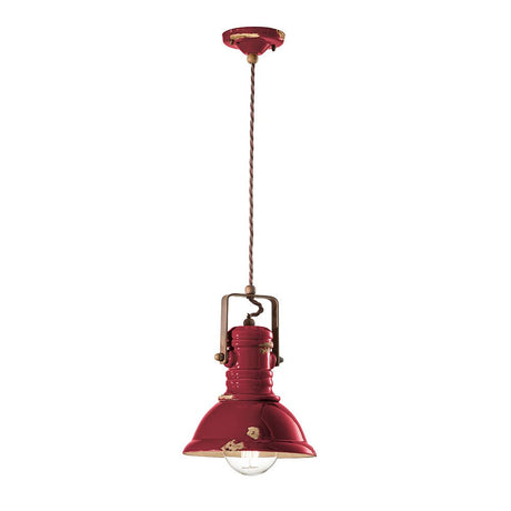 Ferroluce Industriel keramik hængelampe Ø 23cm i rød med nostalgisk design og håndlavet keramik.