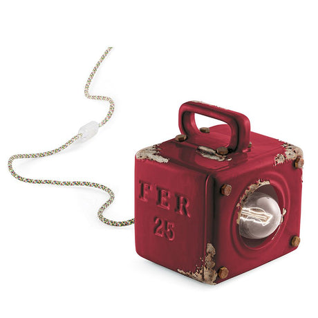 Ferroluce Industrial Retro-Tischleuchte mit Schalter in Rot mit Textil-Kabel, handgemacht und italienisches Design.
