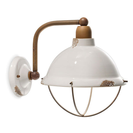 Ferroluce Industrial Wandleuchte mit Käfig – Vintage Wandleuchte mit Metall und Keramik in Retro-Design