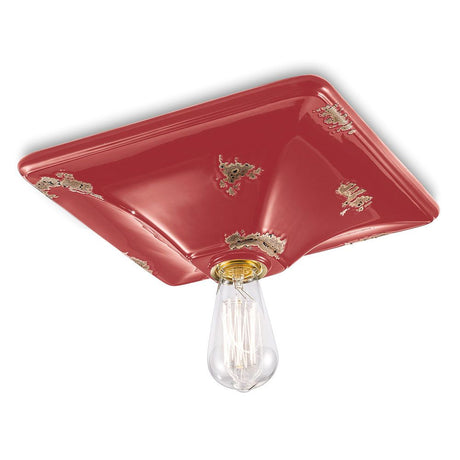 Ferroluce Keramik-Deckenleuchte Vintage 10cm in Rot mit goldenen Akzenten im Vintage-Look.