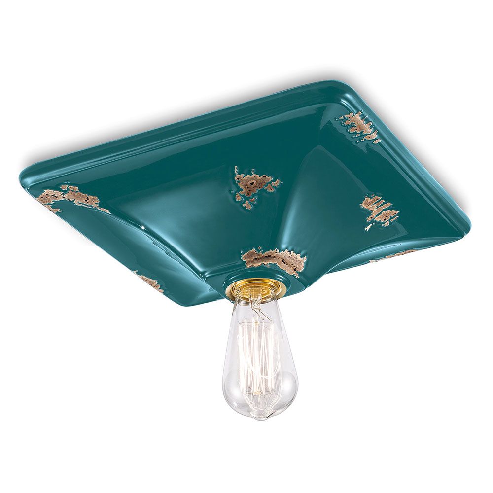Ferroluce Keramik-Deckenleuchte Vintage 10cm in Türkis mit goldenen Verzierungen