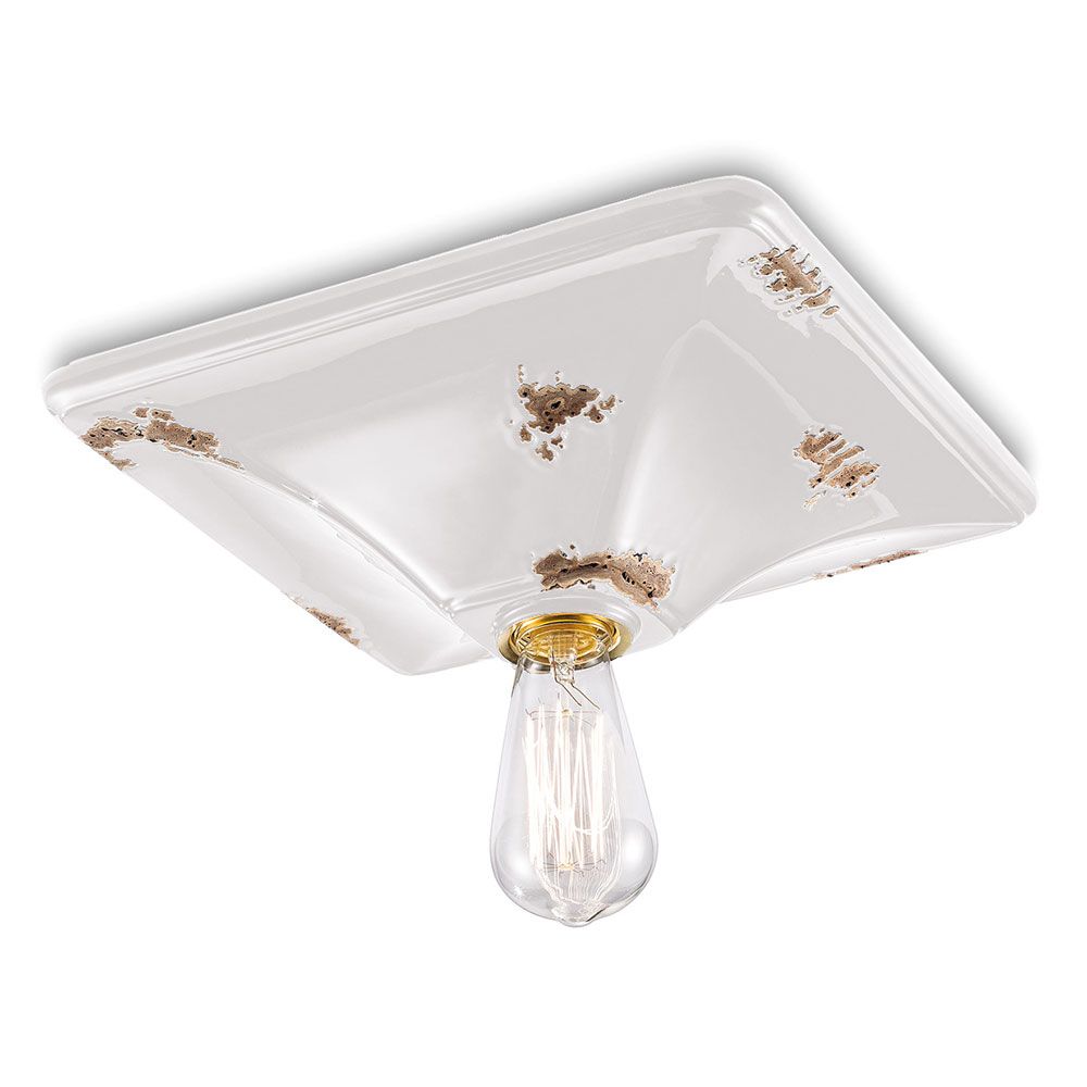 Ferroluce Keramik-Deckenleuchte Vintage 10cm in quadratischer Form mit dekorativem Design und Edison-Glühbirne.
