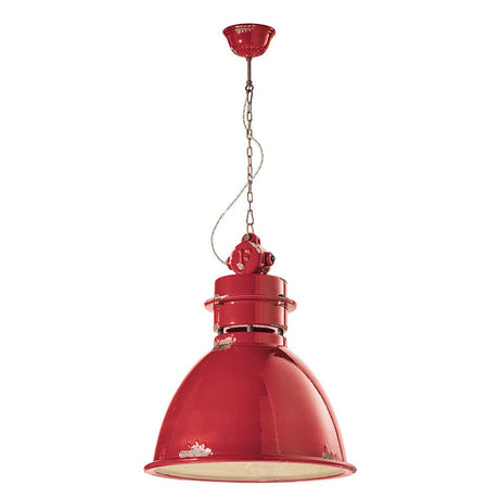 Ferroluce Keramik-Hängeleuchte Industrial in Rot, Vintage-Design für stilvolle Wohnräume.