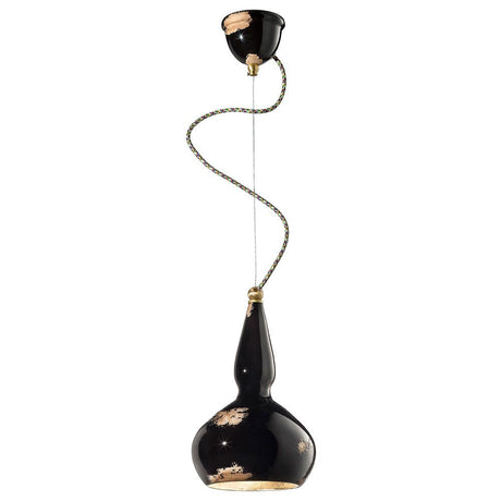 Ferroluce Keramik-Hängeleuchte Vague-Vintage Ø 19cm in elegantem Schwarz, ideal für Küchen und Wohnzimmer.