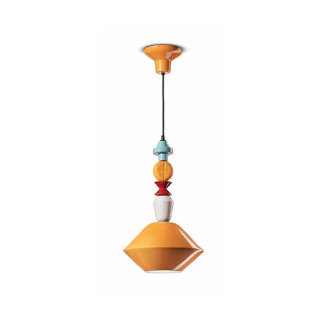 Ferroluce Lariat Hängeleuchte 56cm in modernem Design mit bunten Keramikelementen.