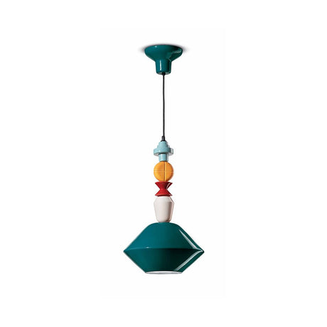 Ferroluce Lariat Hängeleuchte 56cm in grün mit bunten dekorativen Elementen, ideal für Küchen und Wohnräume.