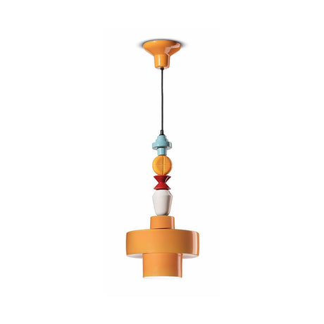 Ferroluce Lariat Keramik-Hängeleuchte 60cm in orange, ideal für Küchen und Esszimmer.