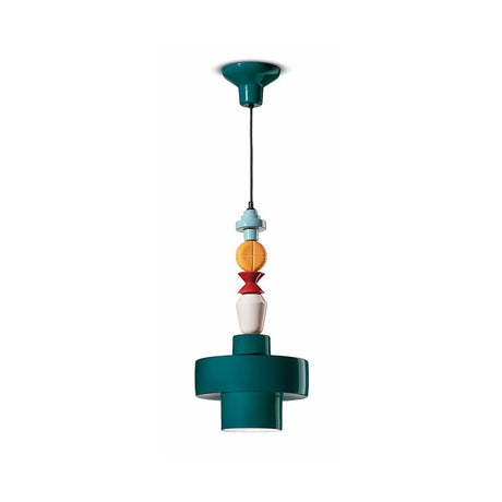 Ferroluce Lariat Keramik-Hängeleuchte 60cm in einzigartigem Design mit bunten handgemachten Elementen.