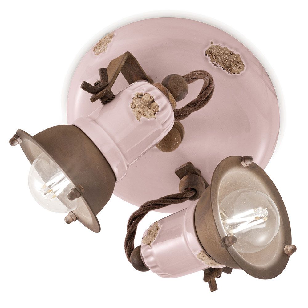 Ferroluce Loft Deckenstrahler 2-flammig Rosa in Rosa mit Metall- und Keramikelementen, retro Stil.