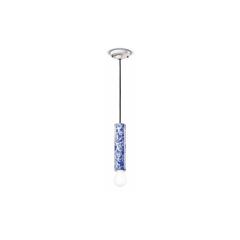 Ferroluce Pi Hängeleuchte 25cm in blauer Ausführung, schmal und farbenfroh, ideal für moderne Wohnbereiche.