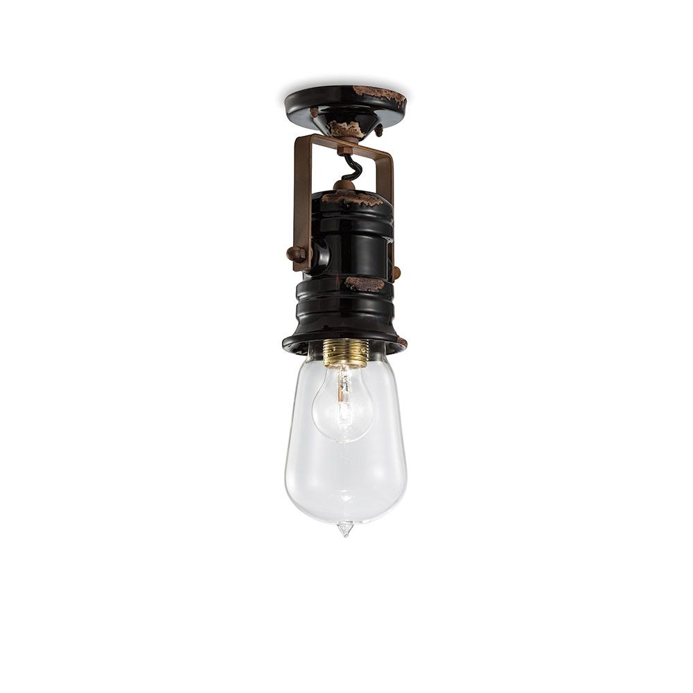 Ferroluce Urban Deckenleuchte Retro Deckenlampe aus Metall und Keramik, handgefertigt für vintage Atmosphäre.