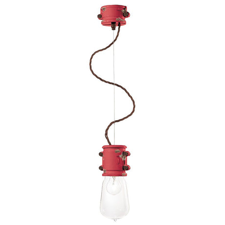 Ferroluce Urban Hängeleuchte Ø 12cm in rot mit vintage Design und transparenter Glühbirne
