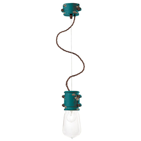 Ferroluce Urban Hängeleuchte Ø 12cm in vintage Stil mit grüner Fassung und transparentem Lampenschirm.