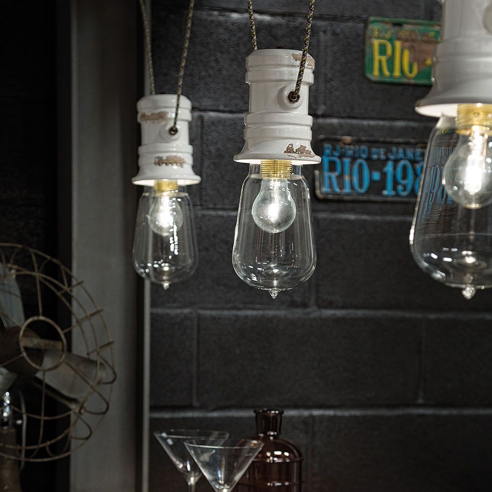 Ferroluce Urban Hängeleuchte 3-flammig, handgemachte Keramik, rustikales italienisches Design.