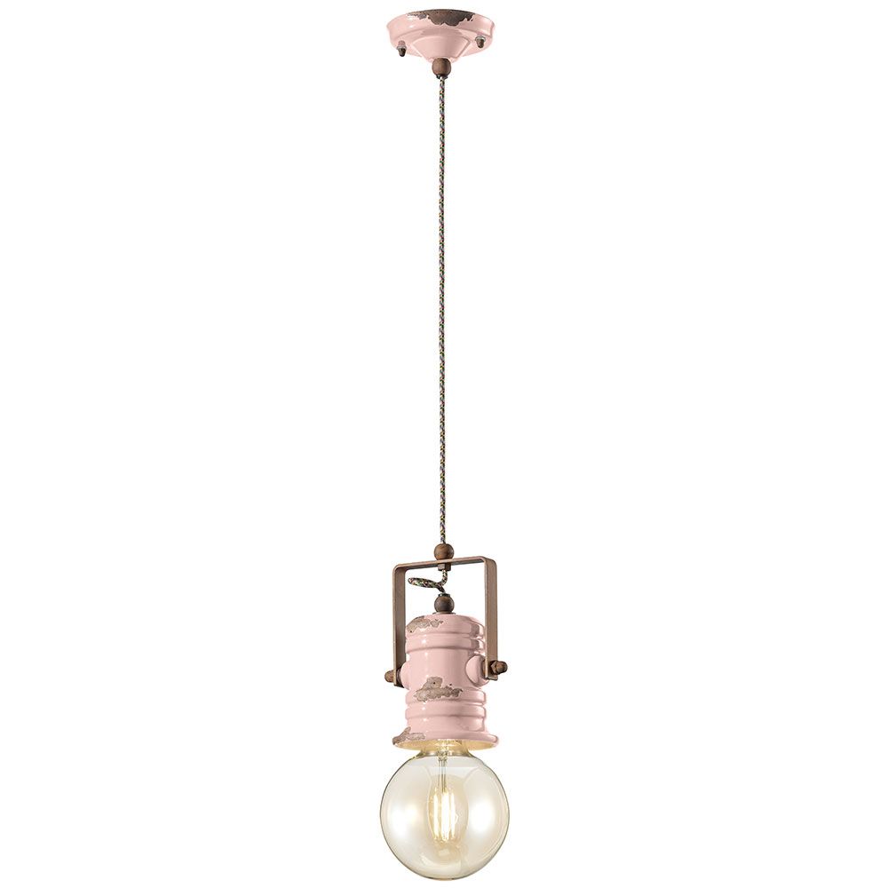 Ferroluce Urban Hängeleuchte in pink mit vintage Design für vielseitigen Einsatz im Wohnbereich.
