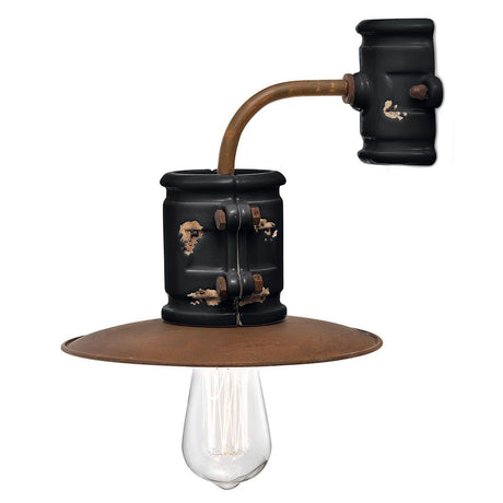 Ferroluce Urban Keramik-Wandleuchte 25cm in vintage Stil mit schwarzem und messingfarbenem Design.