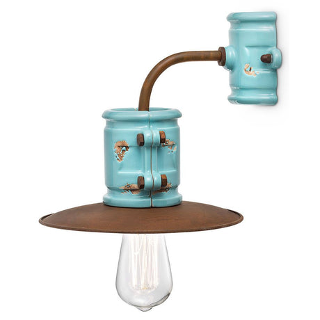 Ferroluce Urban Keramik-Wandleuchte 25cm in Vintage-Design mit blauer Keramik und braunem Metall.