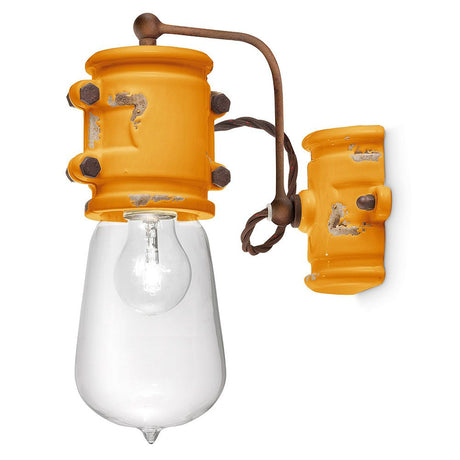 Ferroluce Urban Wandleuchte in Vintage-Design mit gelber, einzigartiger Lampe und klarer Glaskuppel.