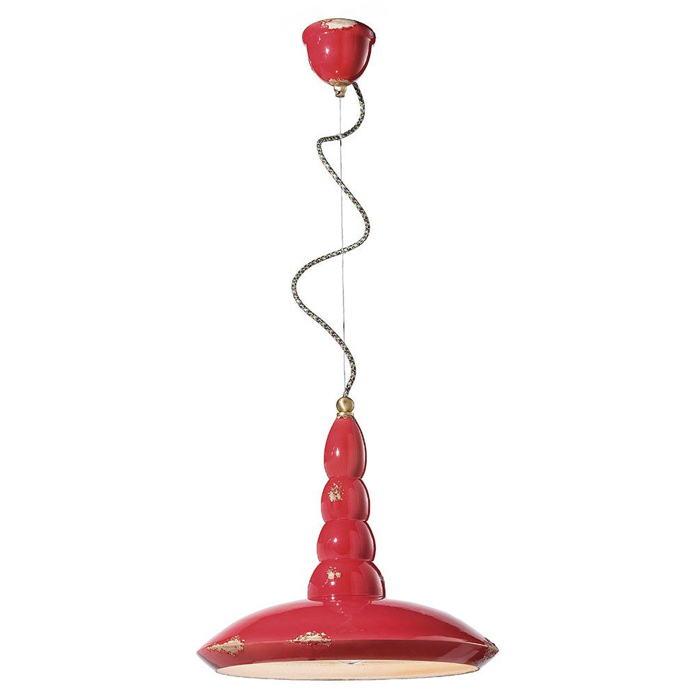 Ferroluce Vague-Vintage Hängeleuchte Ø 40cm in Rot, ideal für Küchen und Wohnzimmer.