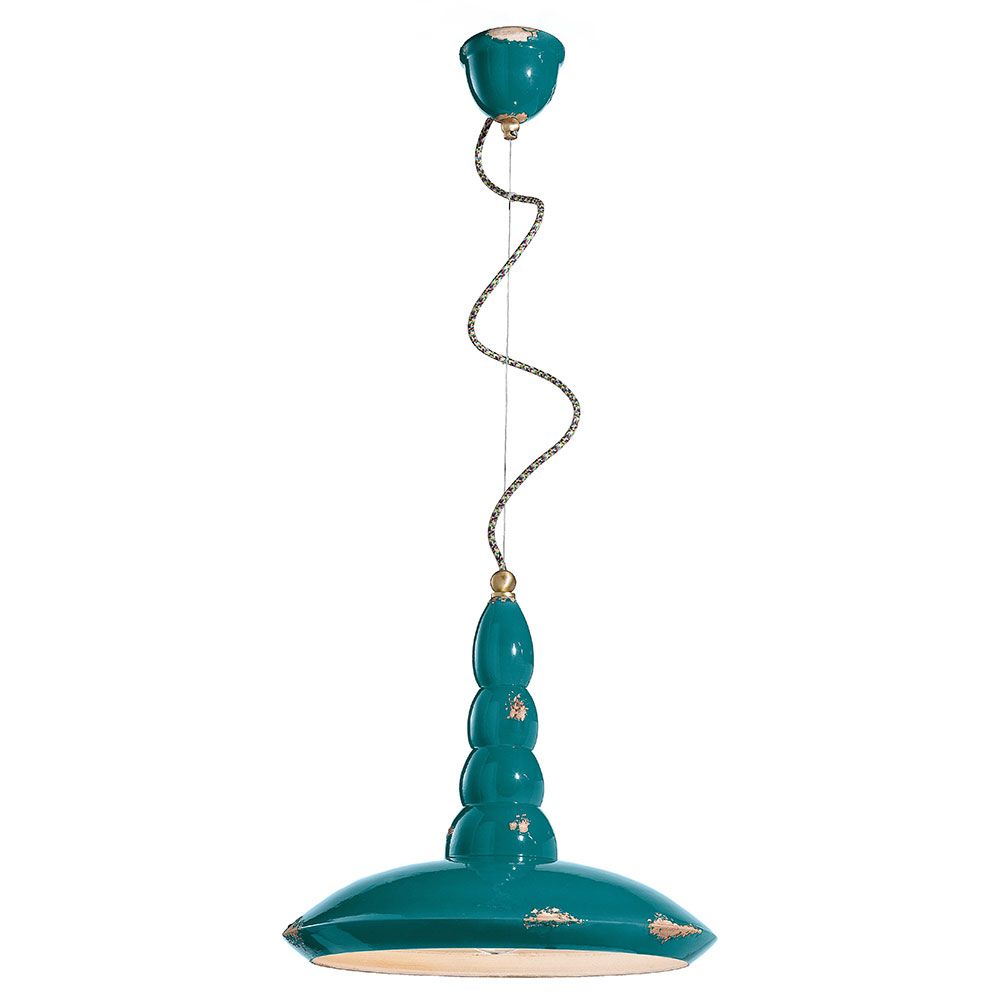 Ferroluce Vague-Vintage Hängeleuchte Ø 40cm in Türkis mit kunstvollem Design für moderne Einrichtungen.