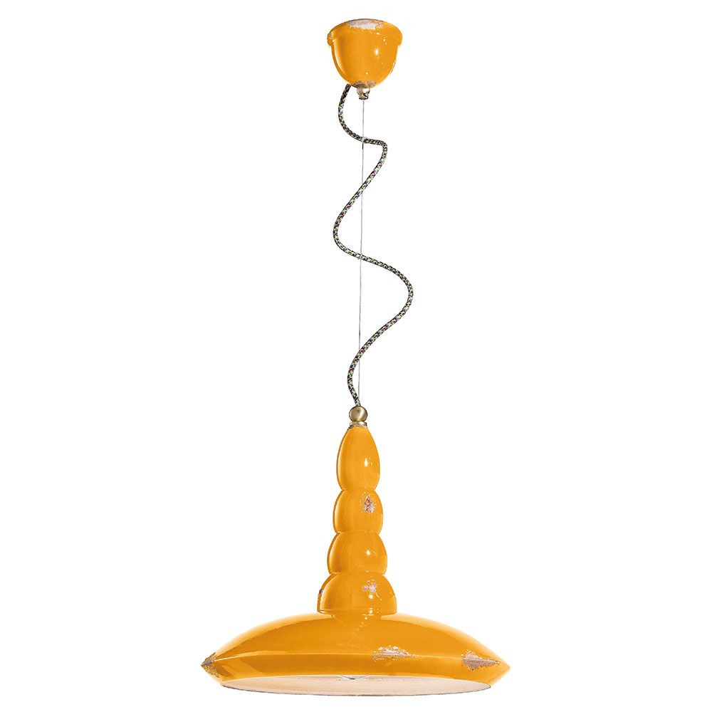 Ferroluce Vague-Vintage Hängeleuchte Ø 40cm in leuchtendem Gelb, ideal für Küchen und Wohnzimmer.